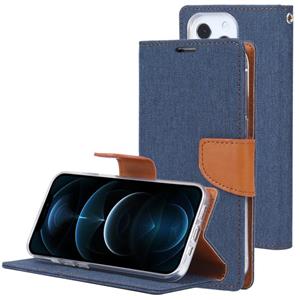 goospery Goofspery Canvas Diary Cross Texture Horizontale Flip Lederen Case met Houder & Card Slots & Portemonnee voor iPhone 13 Pro Max (Navy Blue)