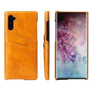 huismerk Fierre Shann retro olie Wax textuur PU lederen draagtas met kaartsleuven voor Galaxy Note 10 (geel)