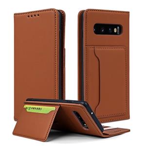 huismerk Voor Samsung Galaxy S10+ Strong Magnetism Liquid Feel Horizontal Flip Leather Case met Holder & Card Slots & Wallet(Brown)