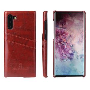 huismerk Fierre Shann retro olie Wax textuur PU lederen draagtas met kaartsleuven voor Galaxy Note 10 (bruin)