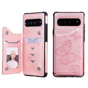 huismerk Voor Galaxy S10 5G Butterfly Embossing Pattern Shockproof Protective Case met Holder & Card Slots & Photo Frame (Rose Gold)