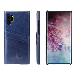 huismerk Fierre Shann retro olie Wax textuur PU lederen draagtas met kaartsleuven voor Galaxy Note 10 + (blauw)