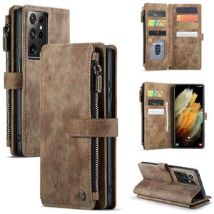 Voor Samsung Galaxy S21 Ultra 5G Caseme-C30 PU + TPU Multifunctionele Horizontale Flip Leren Case met Houder & Card Slot & Portemonnee & Rits Pocket (