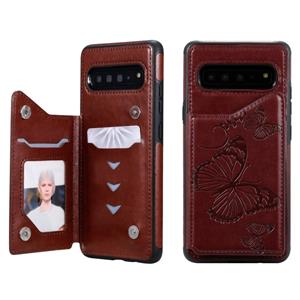 huismerk Voor Galaxy S10 5G Butterfly Embossing Pattern Shockproof Protective Case met Holder & Card Slots & Photo Frame(Brown)