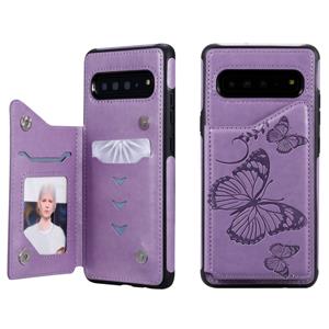 huismerk Voor Galaxy S10 5G Butterfly Embossing Pattern Shockproof Protective Case met Holder & Card Slots & Photo Frame(Purple)