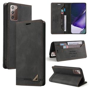 huismerk Voor Samsung Galaxy Note20 Skin Feel Anti-Diefstal Borstel Horizontale Flip Lederen Case met Houder & Card Slots & Portemonnee (Zwart)