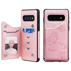 huismerk Voor Galaxy S10 Butterfly Embossing Pattern Shockproof Protective Case met Holder & Card Slots & Photo Frame(Rose Gold)