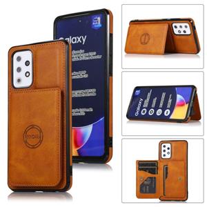 huismerk Voor Samsung Galaxy A72 5G Calf Texture Magnetic Card Bag PU-telefoonhoes (Bruin)