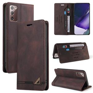 huismerk Voor Samsung Galaxy Note20 Skin Feel Anti-Diefstal Borstel Horizontale Flip Leren Case Met Houder & Card Slots & Portemonnee (Bruin)