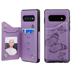 huismerk Voor Galaxy S10 Butterfly Embossing Pattern Shockproof Protective Case met Holder & Card Slots & Photo Frame(Purple)