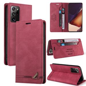 huismerk Voor Samsung Galaxy Note20 Ultra Skin Feel Anti-Diefstal Borstel Horizontale Flip Leren Case met Houder & Card Slots & Portemonnee (Wijnrood)