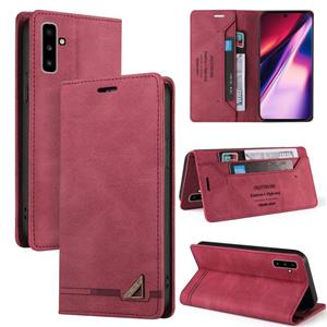 huismerk For Samsung Galaxy Note10 Skin Feel Anti-theft Brush Horizontal Flip Leather Case with Holder & Card Slots & Wallet(Wine Red)