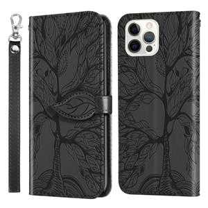 huismerk Leven van boom embossing patroon horizontale flip lederen tas met houder & kaart slot & portemonnee & fotolijst & lanyard voor iphone 13 pro