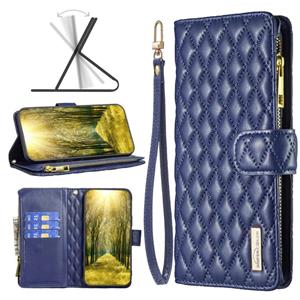 huismerk For OPPO A94 4G Diamond Lattice Zipper Wallet Leather Flip Phone Case(Blue)