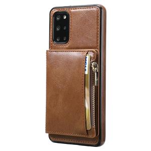 huismerk Voor Samsung Galaxy S20 + Zipper Wallet Bag PU-achterkant Cover Shockrpoof Telefoonhoesje Met Houder & Kaart Slots & Portemonnee (Bruin)