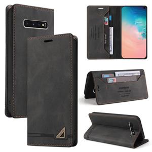 huismerk For Samsung Galaxy S10 Skin Feel Anti-theft Brush Horizontal Flip Leather Case with Holder & Card Slots & Wallet(Black)