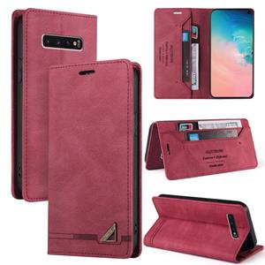 huismerk For Samsung Galaxy S10 Skin Feel Anti-theft Brush Horizontal Flip Leather Case with Holder & Card Slots & Wallet(Wine Red)