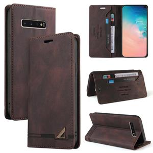 huismerk For Samsung Galaxy S10 Skin Feel Anti-theft Brush Horizontal Flip Leather Case with Holder & Card Slots & Wallet(Brown)