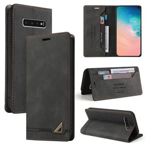 huismerk For Samsung Galaxy S10+ Skin Feel Anti-theft Brush Horizontal Flip Leather Case with Holder & Card Slots & Wallet(Black)