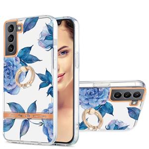 huismerk For Samsung Galaxy S22 5G Ring IMD Flowers TPU Phone Case(Blue Peony)