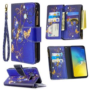 huismerk Voor Samsung Galaxy S10e Gekleurd tekenpatroon Rits Horizontale Flip Lederen case met Holder & Card Slots & Wallet(Purple Butterfly)