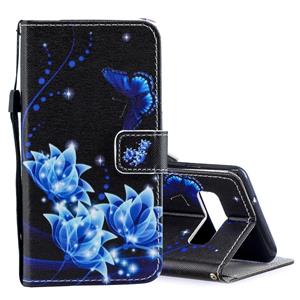 huismerk Blauwe bloem patroon horizontale Flip lederen Case voor Galaxy S10 met houder & kaartsleuven & portemonnee