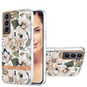 huismerk For Samsung Galaxy S22+ 5G Ring IMD Flowers TPU Phone Case(Green Gardenia)