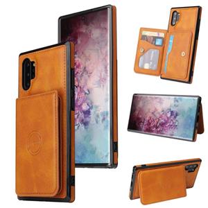 huismerk Voor Samsung Galaxy Note10 + Calf Texture Magnetic Card Bag PU-telefoonhoes (Bruin)