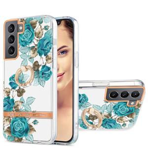 huismerk For Samsung Galaxy S22+ 5G Ring IMD Flowers TPU Phone Case(Blue Rose)