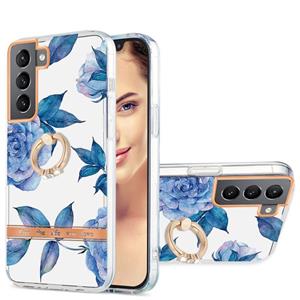 huismerk For Samsung Galaxy S22+ 5G Ring IMD Flowers TPU Phone Case(Blue Peony)