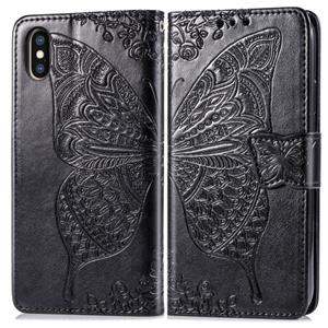 huismerk Butterfly Love bloemen reliëf horizontale Flip lederen case voor iPhone XS Max met houder & kaartsleuven & portemonnee & Lanyard (zwart)