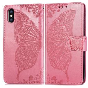 huismerk Vlinder liefde bloemen reliëf horizontale Flip lederen case voor de iPhone XS Max met houder & card slots & portemonnee & Lanyard (roze)