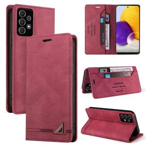 huismerk Voor Samsung Galaxy A72 5G / 4G Huid Feel Anti-Diefstal Borstel Horizontale Flip Lederen Case Met Houder & Card Slots & Portemonnee (Wijnrood)