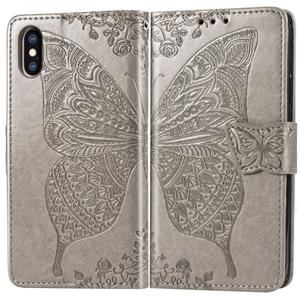 huismerk Butterfly Love bloemen reliëf horizontale Flip lederen case voor iPhone XS Max met houder & kaartsleuven & portemonnee & Lanyard (grijs)