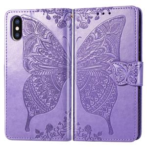 huismerk Butterfly Love bloemen reliëf horizontale Flip lederen case voor iPhone XS Max met houder & kaartsleuven & portemonnee & Lanyard (licht paars)