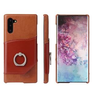 fierreshann Fierre Shann olie Wax textuur echt leder terug Cover Case met 360 graden rotatie houder & kaartsleuf voor Galaxy Note 10 (bruin)