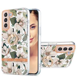 huismerk For Samsung Galaxy S21+ 5G Ring IMD Flowers TPU Phone Case(Green Gardenia)