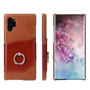 huismerk Fierre Shann olie Wax textuur echt leder terug Cover Case met 360 graden rotatie houder & kaartsleuf voor Galaxy Note 10 + (Brown)