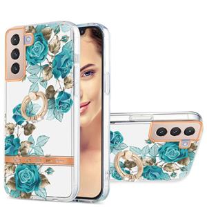 huismerk For Samsung Galaxy S21+ 5G Ring IMD Flowers TPU Phone Case(Blue Rose)