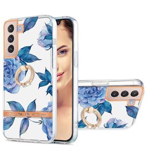 huismerk For Samsung Galaxy S21+ 5G Ring IMD Flowers TPU Phone Case(Blue Peony)