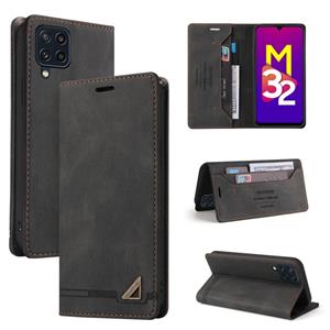 huismerk Voor Samsung Galaxy M32 Skin Feel Anti-Diefstal Borstel Horizontale Flip Leren Case Met Houder & Card Slots & Portemonnee (Zwart)