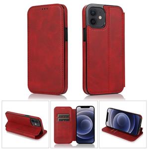 huismerk Sterke magnetische sluiting PU + TPU lederen hoes met kaartslots & houder voor iPhone 12 mini(Rood)