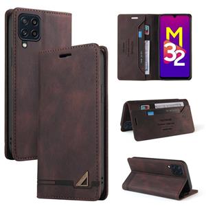 huismerk Voor Samsung Galaxy M32 Skin Feel Anti-Diefstal Borstel Horizontale Flip Leren Case Met Houder & Card Slots & Portemonnee (Bruin)