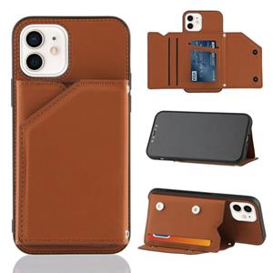 huismerk Skin Feel PU + TPU + PC Back Cover Shockproof Case met Kaartslots & Houder & Photo Frame Voor iPhone 12 mini(Bruin)