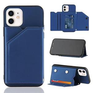 huismerk Skin Feel PU + TPU + PC Back Cover Shockproof Case met Card Slots & Holder & Photo Frame Voor iPhone 12 mini(Royal Blue)