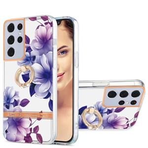 huismerk For Samsung Galaxy S21 Ultra 5G Ring IMD Flowers TPU Phone Case(Purple Begonia)