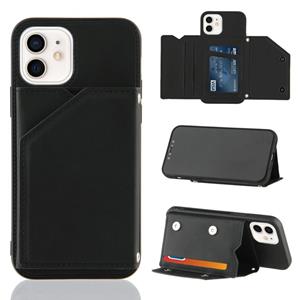 huismerk Skin Feel PU + TPU + PC Back Cover Shockproof Case met Kaartslots & Houder & Photo Frame Voor iPhone 12 mini(Zwart)