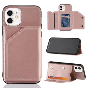 huismerk Skin Feel PU + TPU + PC Back Cover Shockproof Case met Kaartslots & Houder & Photo Frame Voor iPhone 12 mini(Rose Gold)