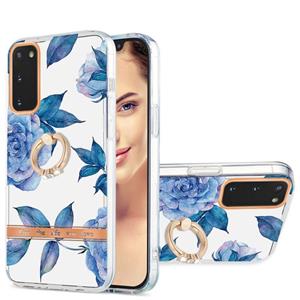 huismerk For Samsung Galaxy S20 Ring IMD Flowers TPU Phone Case(Blue Peony)