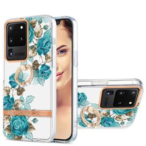 huismerk For Samsung Galaxy S20 Ultra Ring IMD Flowers TPU Phone Case(Blue Rose)